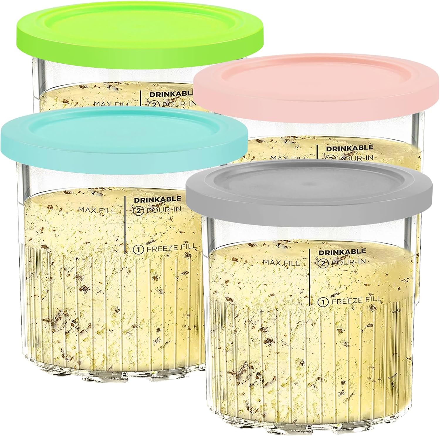 YQL 4 Pack-24OZ Ice Cream Tubs with Lids Compatible with Ninja Creami Deluxe NC5...