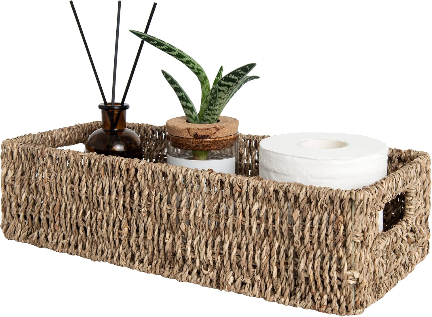 StorageWorks Seagrass Baskets with Built-in Handles, Bathroom Decor Box for Toil...
