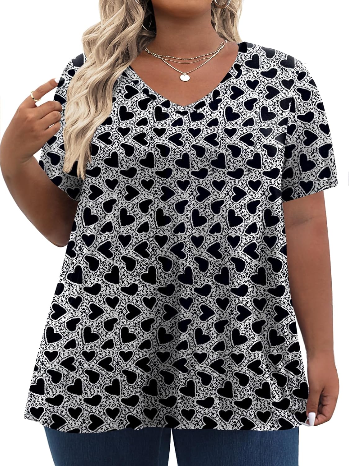 Tencede Womens Plus Size Tops Short Sleeve Tunic Shirts V Neck Summer Floral Loo...