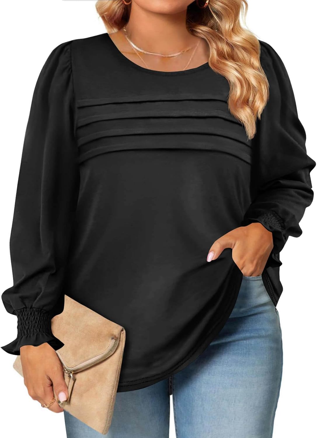 Beautife Womens Plus Size Tops Puff Long Sleeve Blouses Dressy Casual Loose Fit...