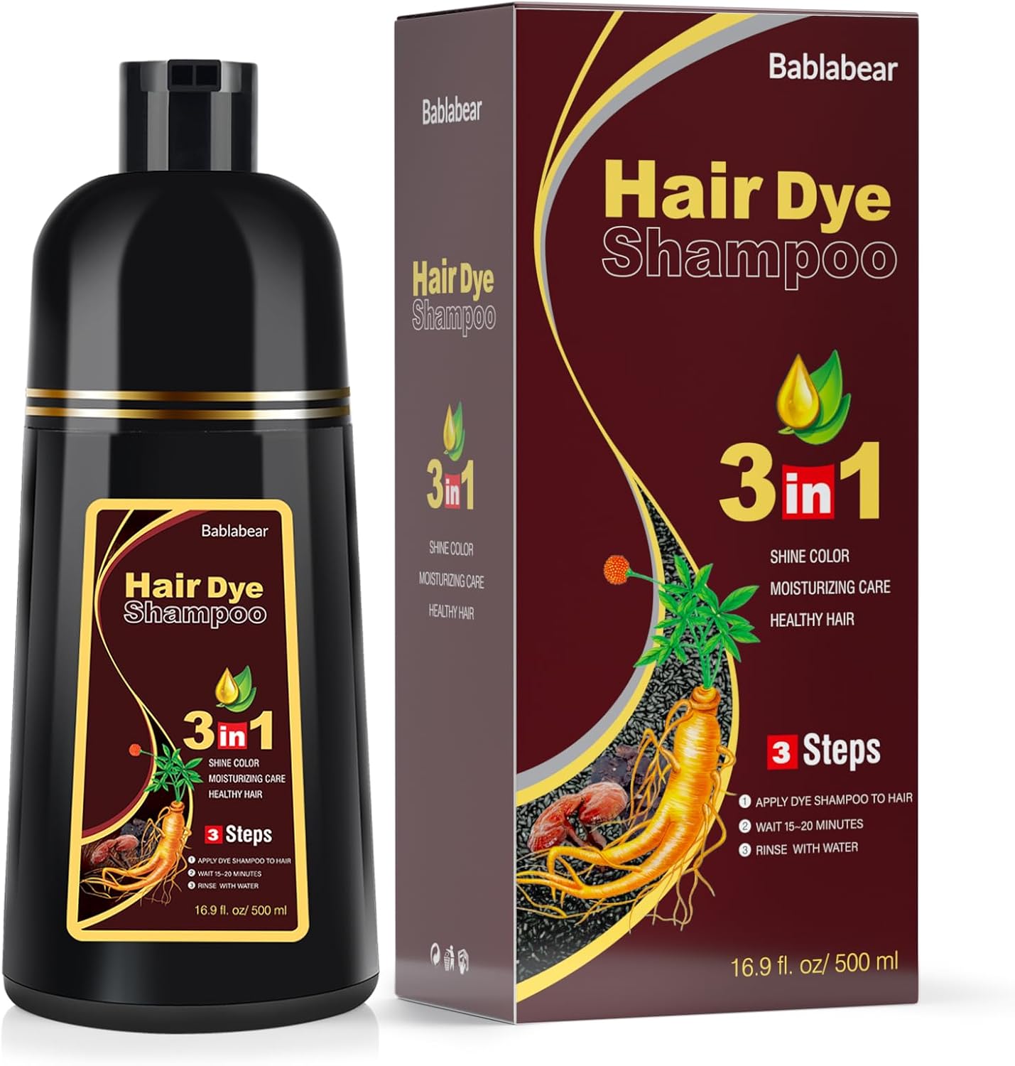 Dark Brown Hair Dye Shampoo 3 in 1,Hair Dye Shampoo for Gray Hair Coverage-Gentl...