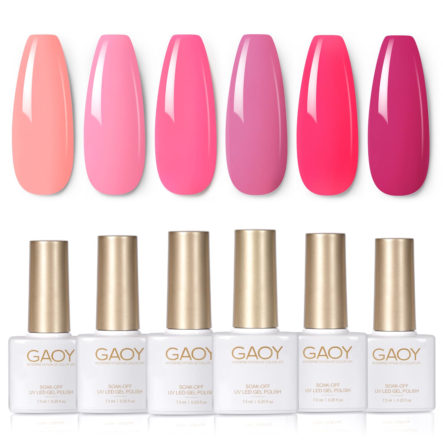 GAOY Pink Gel Nail Polish Set, 6 Colors Neon Light Bright Baby Pink Soak Off UV...