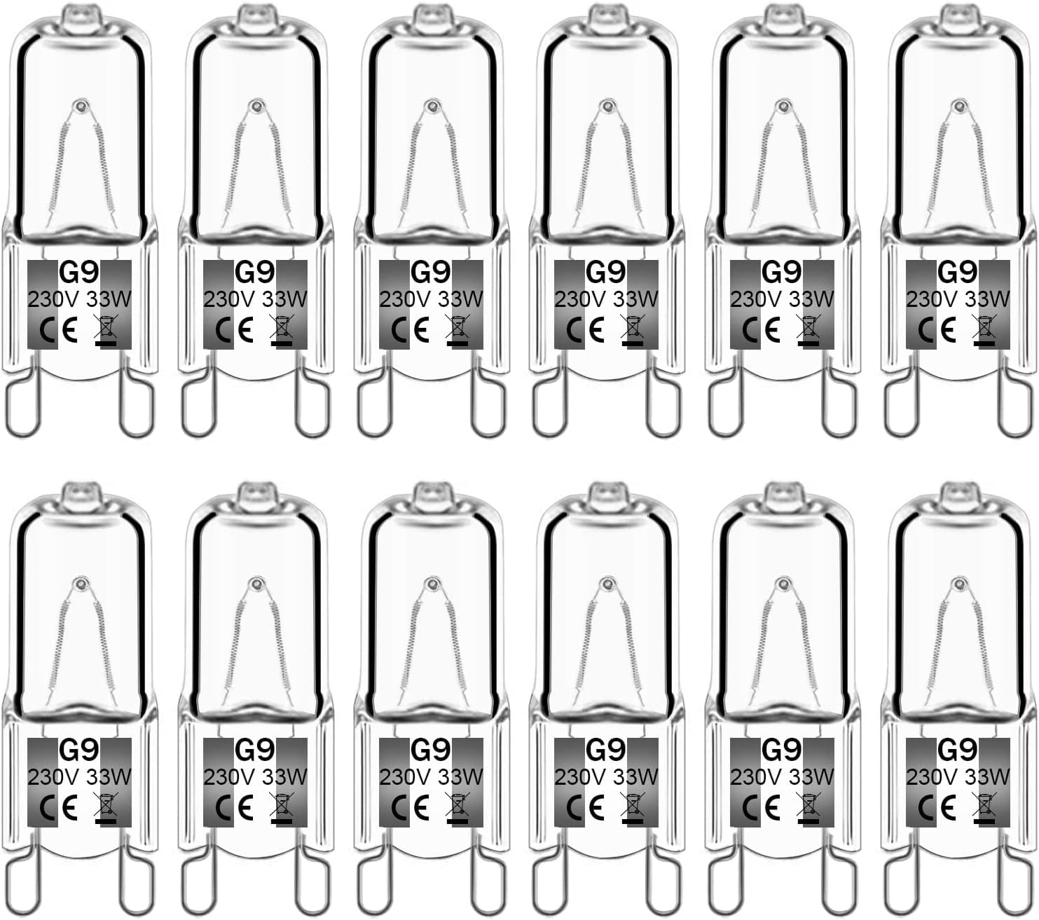 Haraqi 12Pack G9 Halogen Bulbs 33W 230V 2800K Warm White 380lm,Clear Capsule Hal...