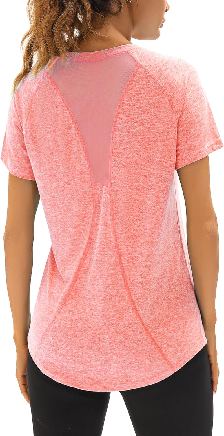 Wayleb Gym Tops Women Sports Yoga Running Top V Neck Quick Dry Fitness T-Shirt L...