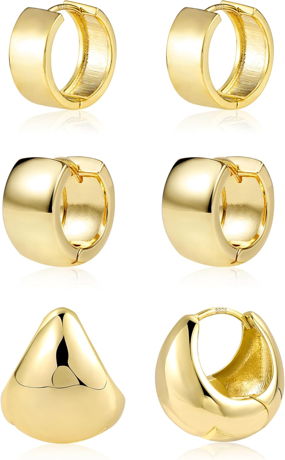 ALEXCRAFT 14K Gold Plated Small Hoop Earrings for Women, 3 Pairs 925 Sterling Si...