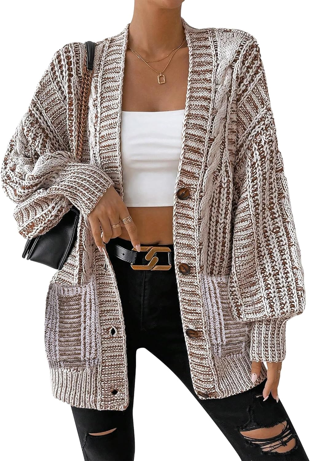Cakulo Womens Oversized Chunky Cable Knit Cardigan Sweaters 2024 Fall Open Front...