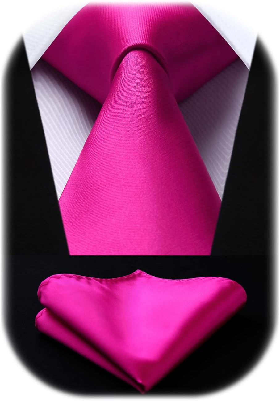 HISDERN Mens Solid Color Ties Formal Satin Necktie and Pocket Square Set Classic...