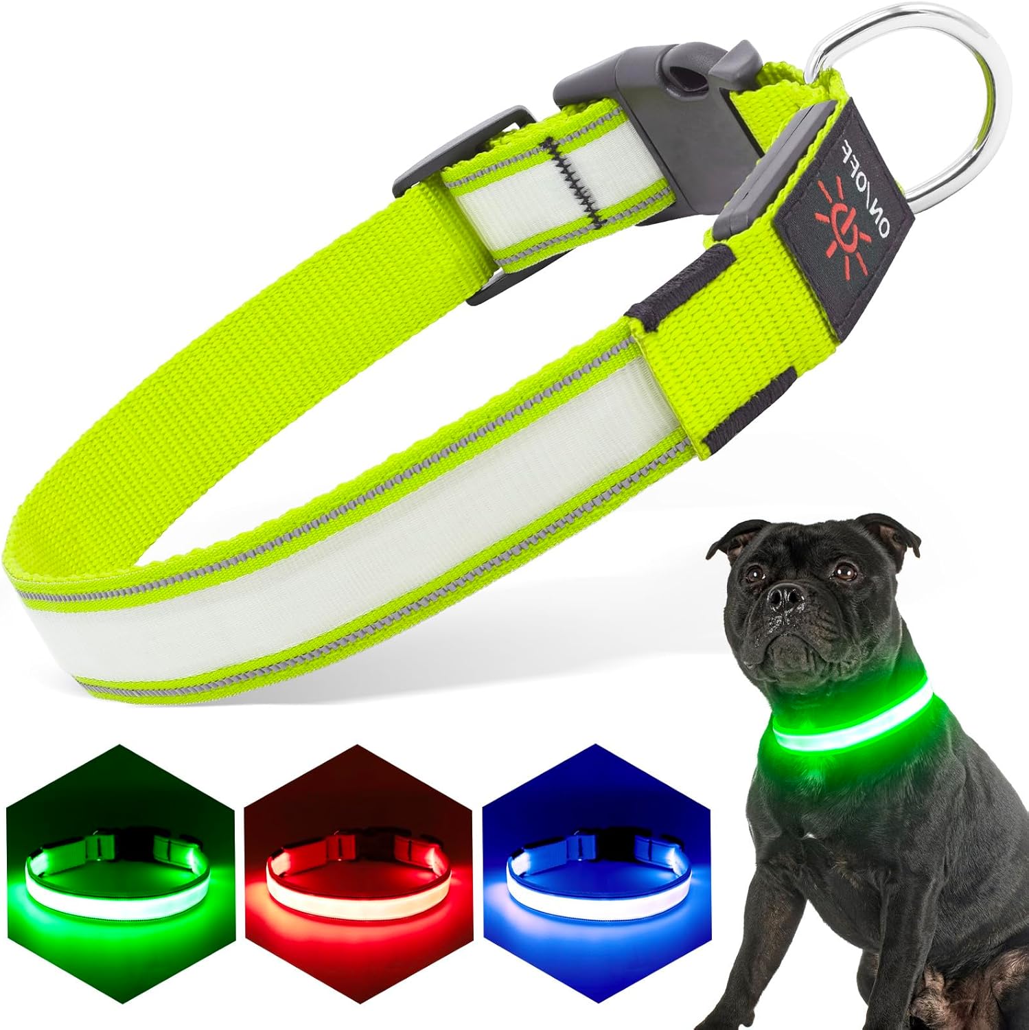 PZRLit Light Up Dog Collar Light Rechargeable, Fully Adjustable LED Dog Collar W...