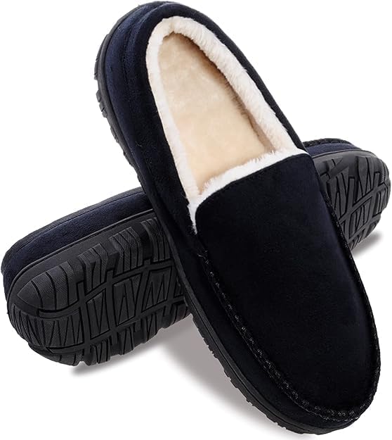 MIXIN Moccasins for Men House Slippers Indoor Outdoor Plush Mens Bedroom Shoes w...