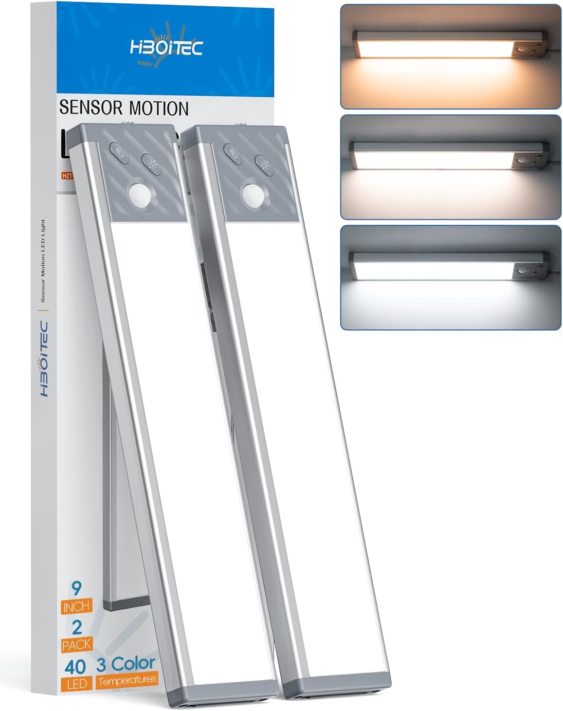 HIBOITEC Under Cabinet Lighting Rechargeable 40 LED Closet Lights Battery Operat...
