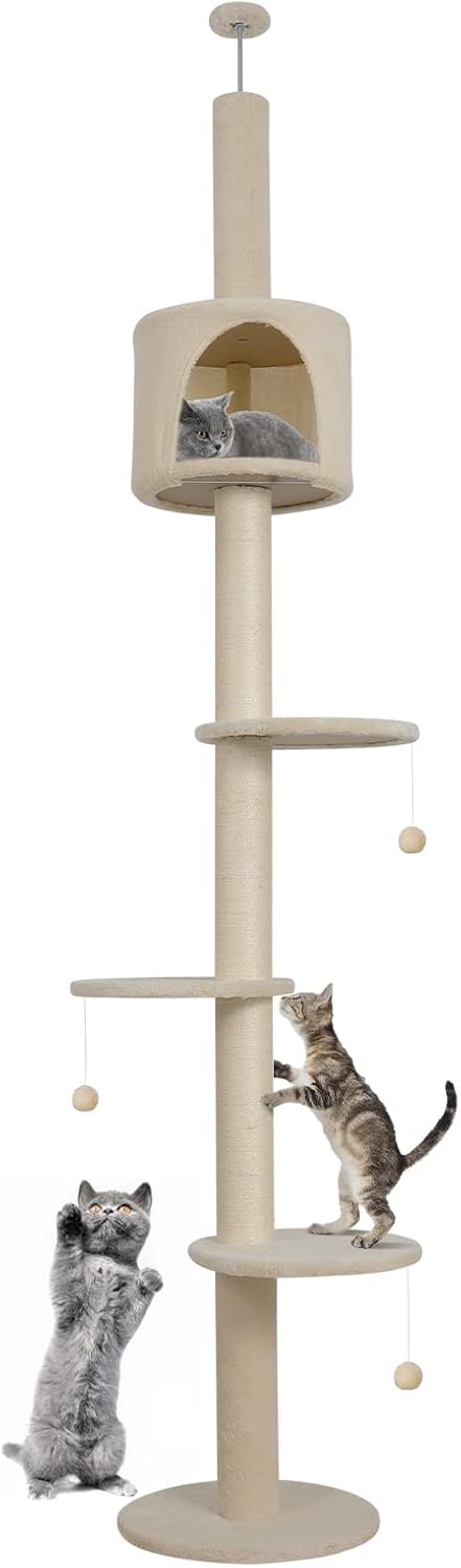 ARTETHYS Floor to Ceiling Cat Tree 260cm 5 Tiers Tall Cat Tower for Indoor Cats...