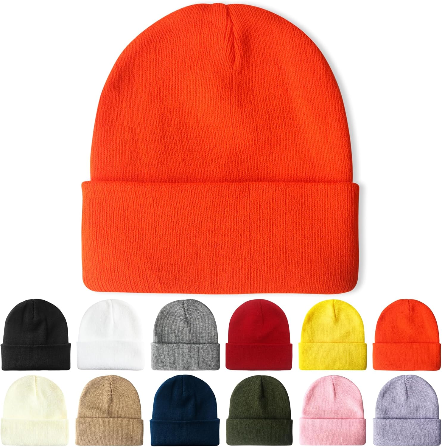 PFFY Beanie for Men Women Unisex Knit Winter Beanies Hats Orange 1