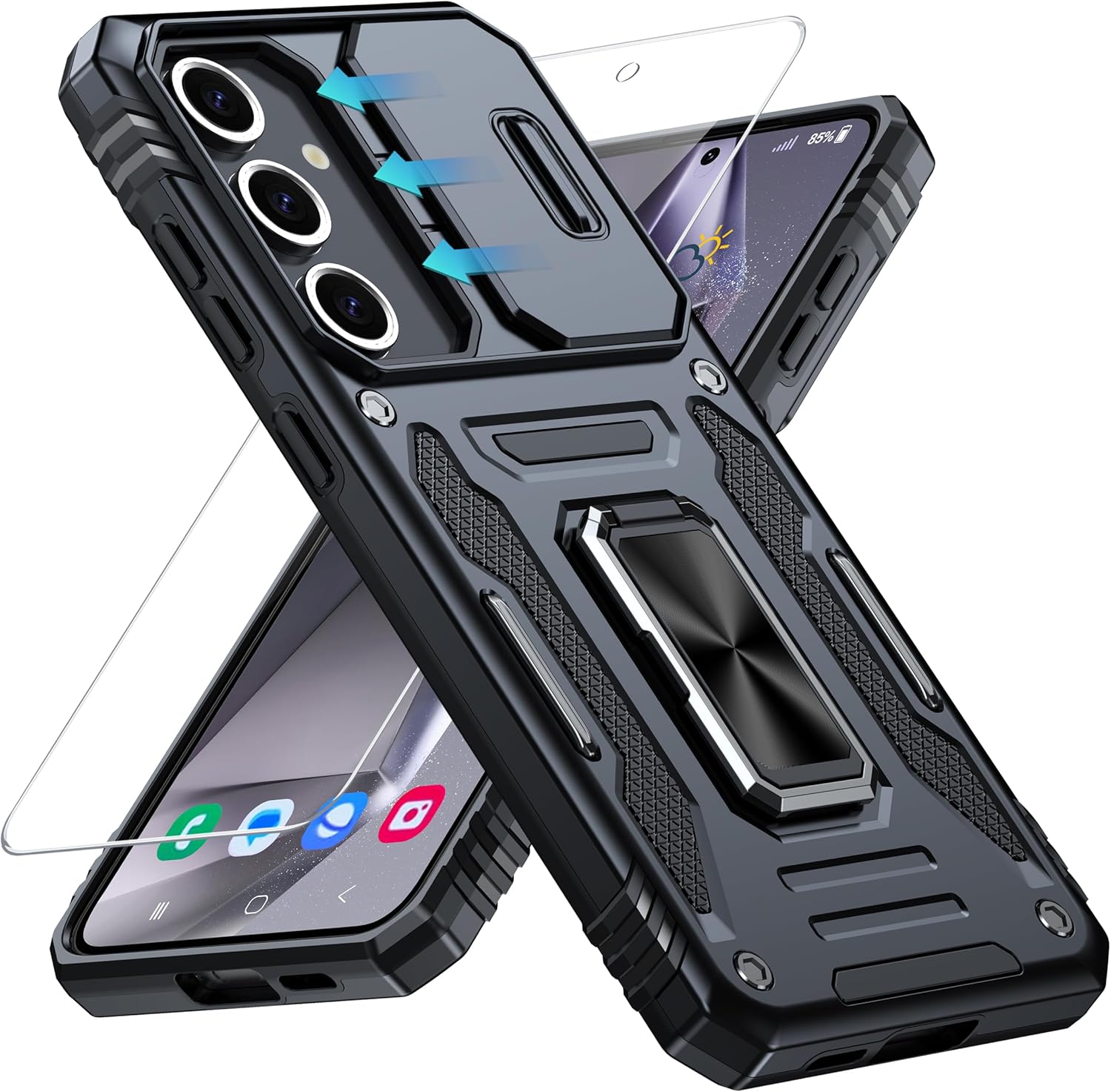 AMILIFECASES for Samsung Galaxy S24 FE Case, [Built-in Slide Camera Cover & Rota...