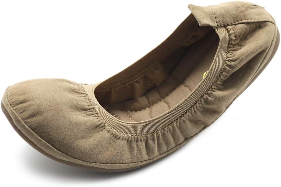 Ollio Women's Shoes Faux Suede Comfort Ballet Flat 11 Beige