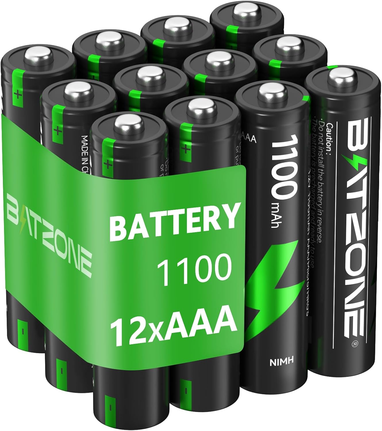 BATZONE Rechargeable AAA Batteries 12 Piece, 1200 Tech Mignon AAA Batteries, Ni-...