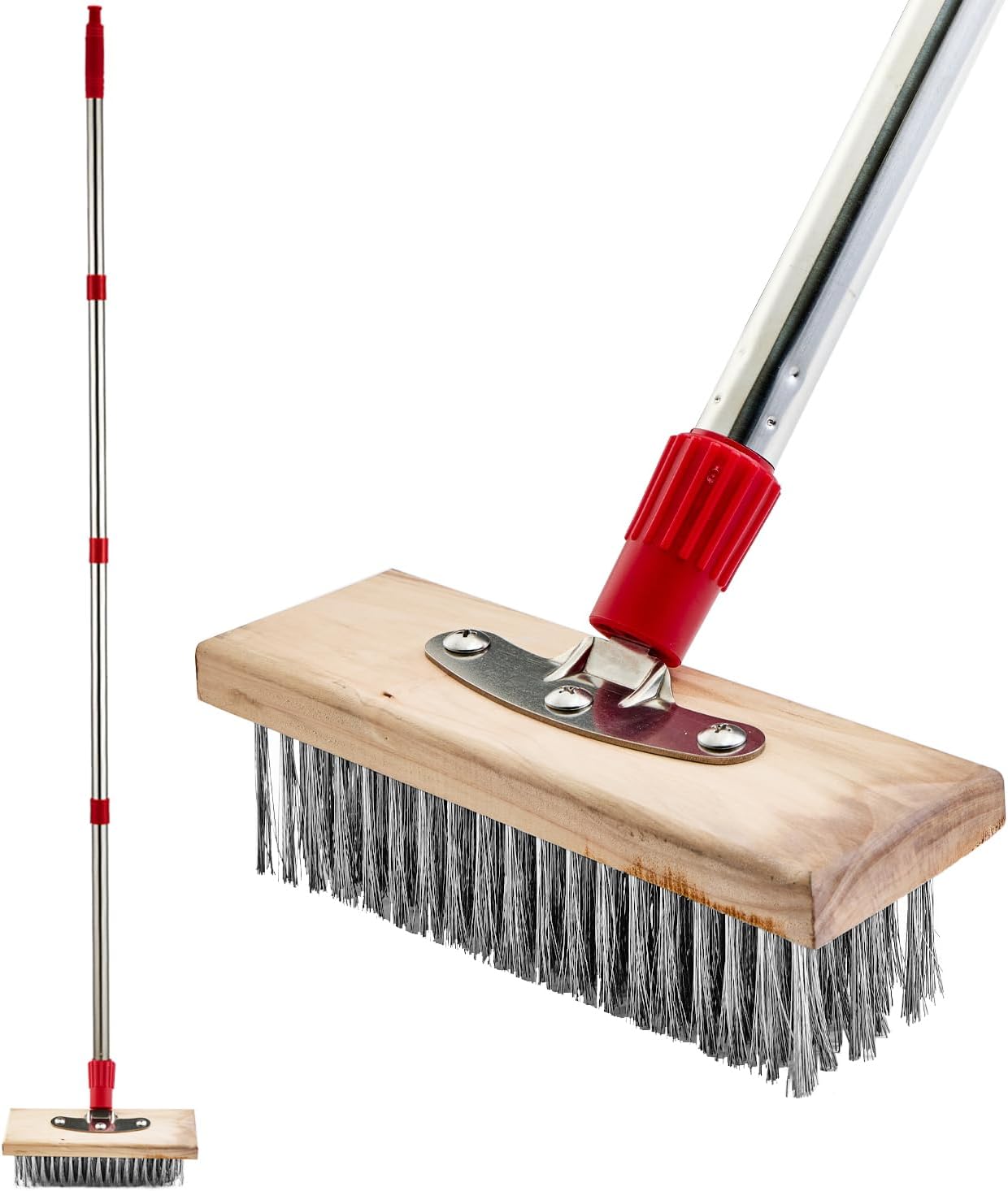 60" Stainless Steel Wire Broom Deck Scrub Brush with Long Handle, Outdoor Metal...