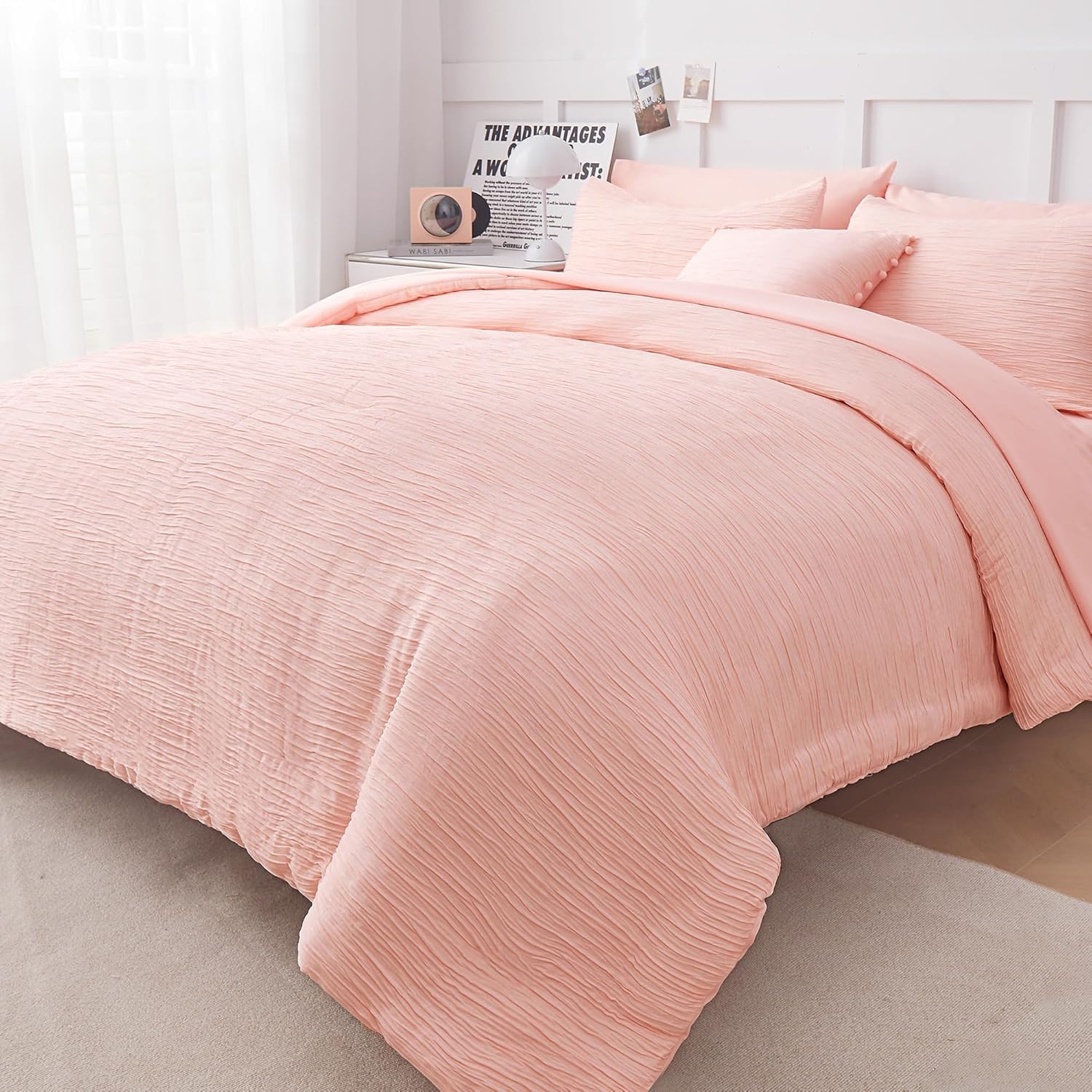 King Size Comforter Set, Luxury Woven Texture 8 Piece Bed in A Bag Bedding Set K...