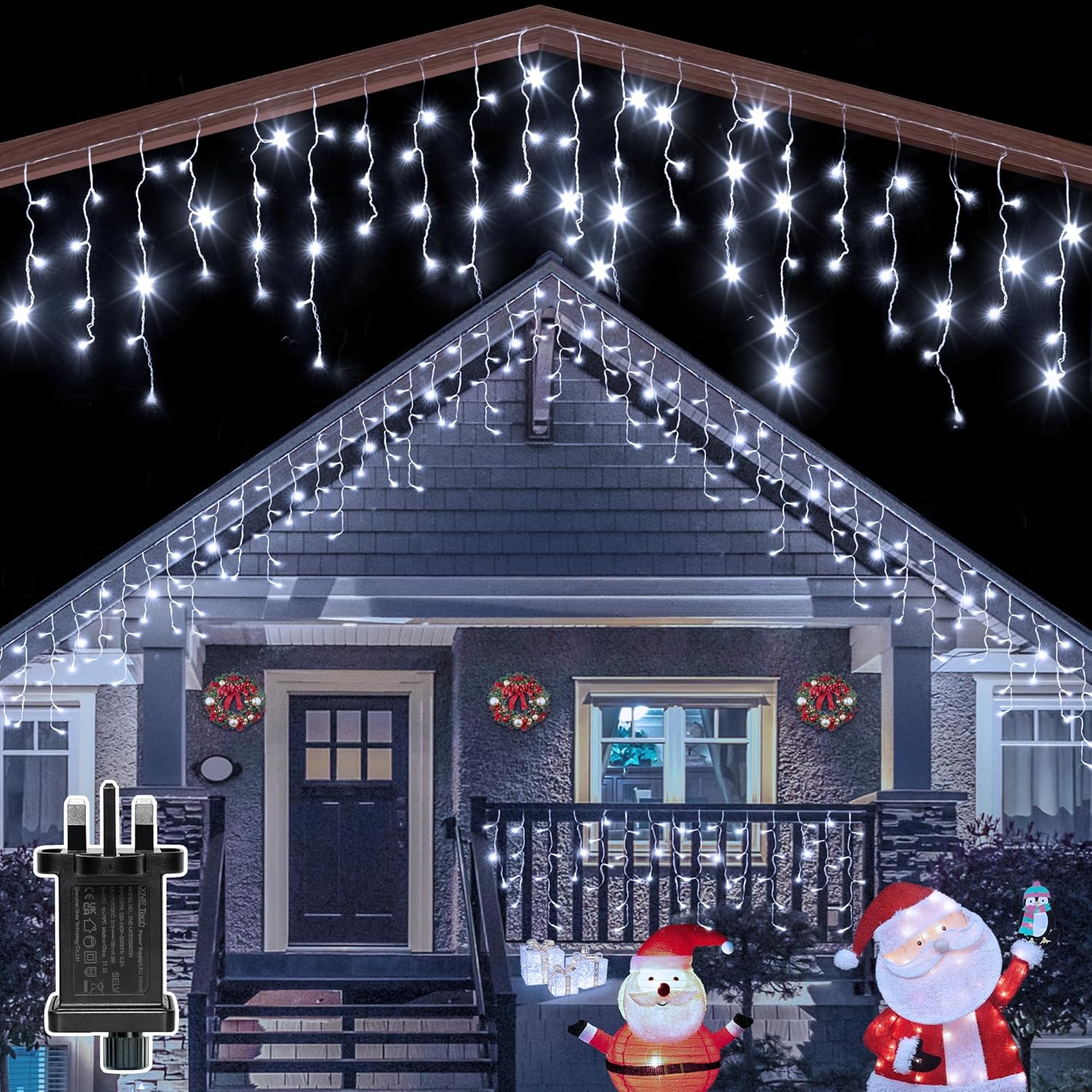 ZeMu Icicle Outdoor Christmas Lights, 216LEDs 7.5m Waterproof Outside Fairy Ligh...