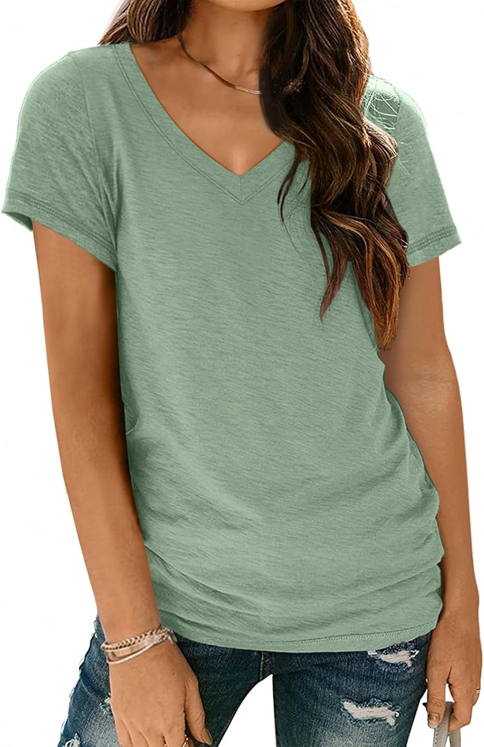 AUTOMET T Shirts Short Sleeve V Neck Tees Tops for Women Fashion Trendy Lightwei...