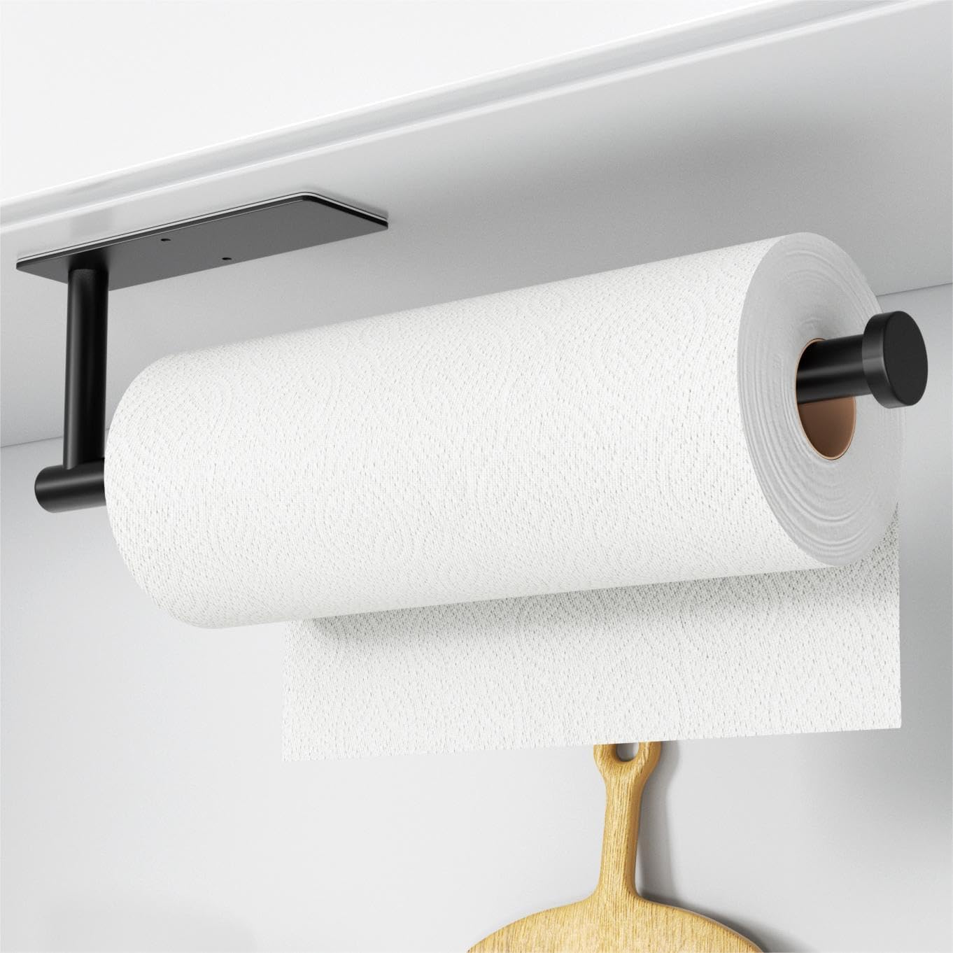 Paper Towel Holder - Self-Adhesive or Drilling, Matte Black Wall Mounted Rack -...