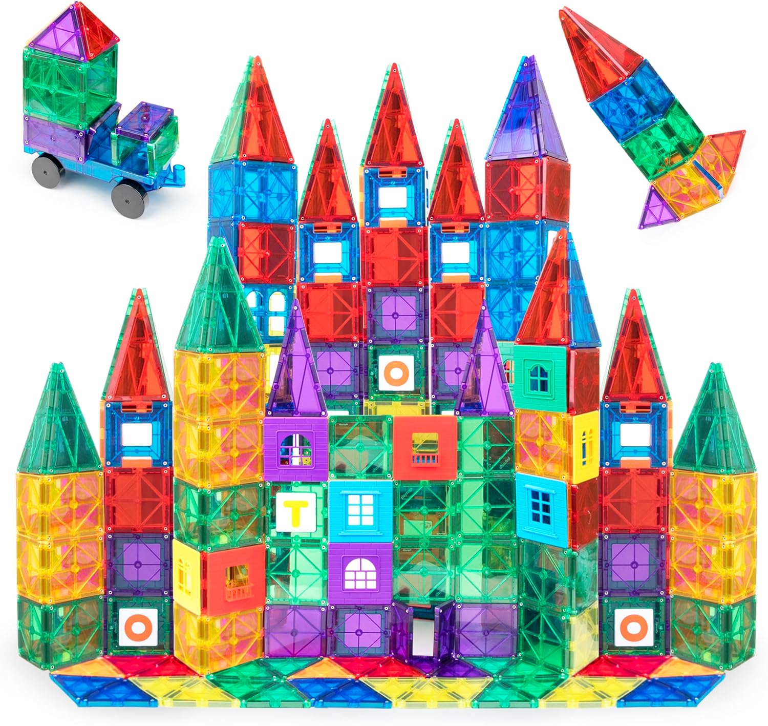 Playmags 150-Piece Magnetic Tiles Building Set – 3D Magnet Building Blocks, Crea...