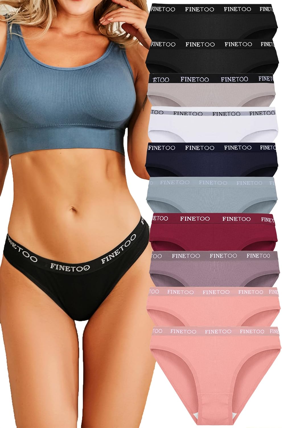 FINETOO Pack of 10 Cotton Briefs Women's Breathable Knickers Logo Sports Underwe...