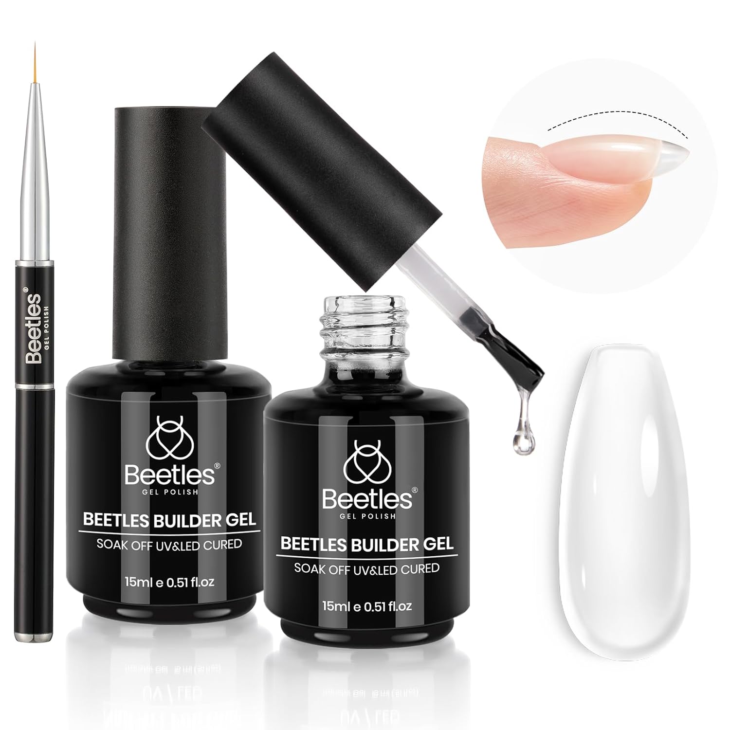 beetles Builder Gel 2Pcs Clear Builder Gel for Nails 7 in 1 15ml Builder Gel Nai...