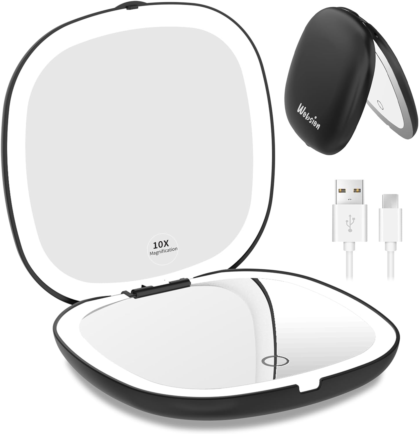 wobsion Travel Magnifying Mirror with Light, 1x/10x LED Compact Mirror, 2-Side I...