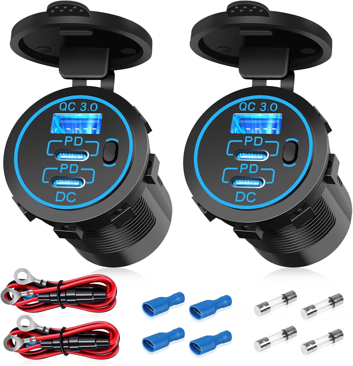 2PCS Depvko USB Outlet Car Charger Multi Port Socket, Dual 30W PD3.0 USB C & 18W...