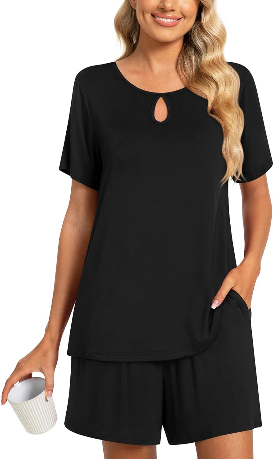 Aodemo Womens 2 Piece Summer Keyhole Pajama Sets Ladies Casual Sleepwear Pjs Lou...