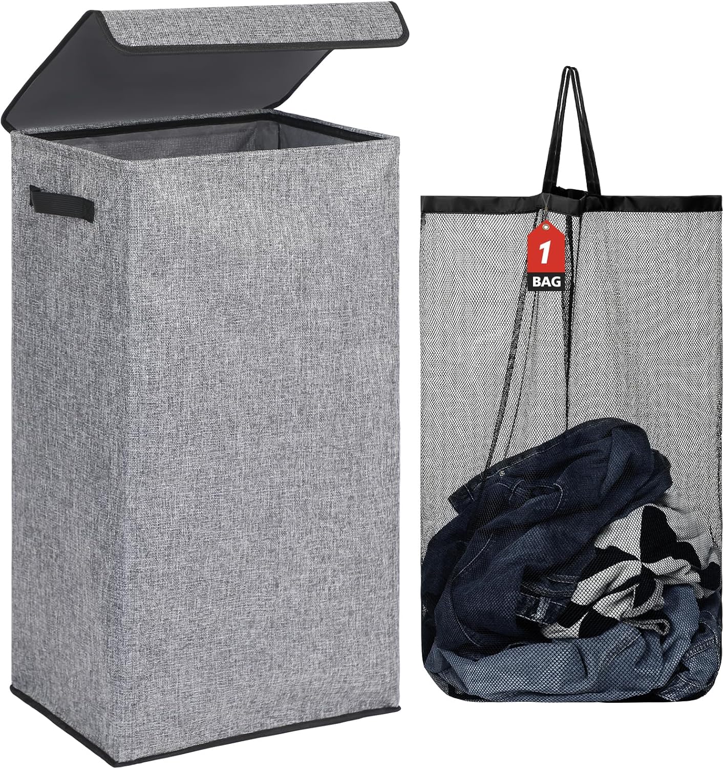 DOKEHOM 100L Laundry Basket with Lid and Removable Laundry Bags, Large Collapsib...