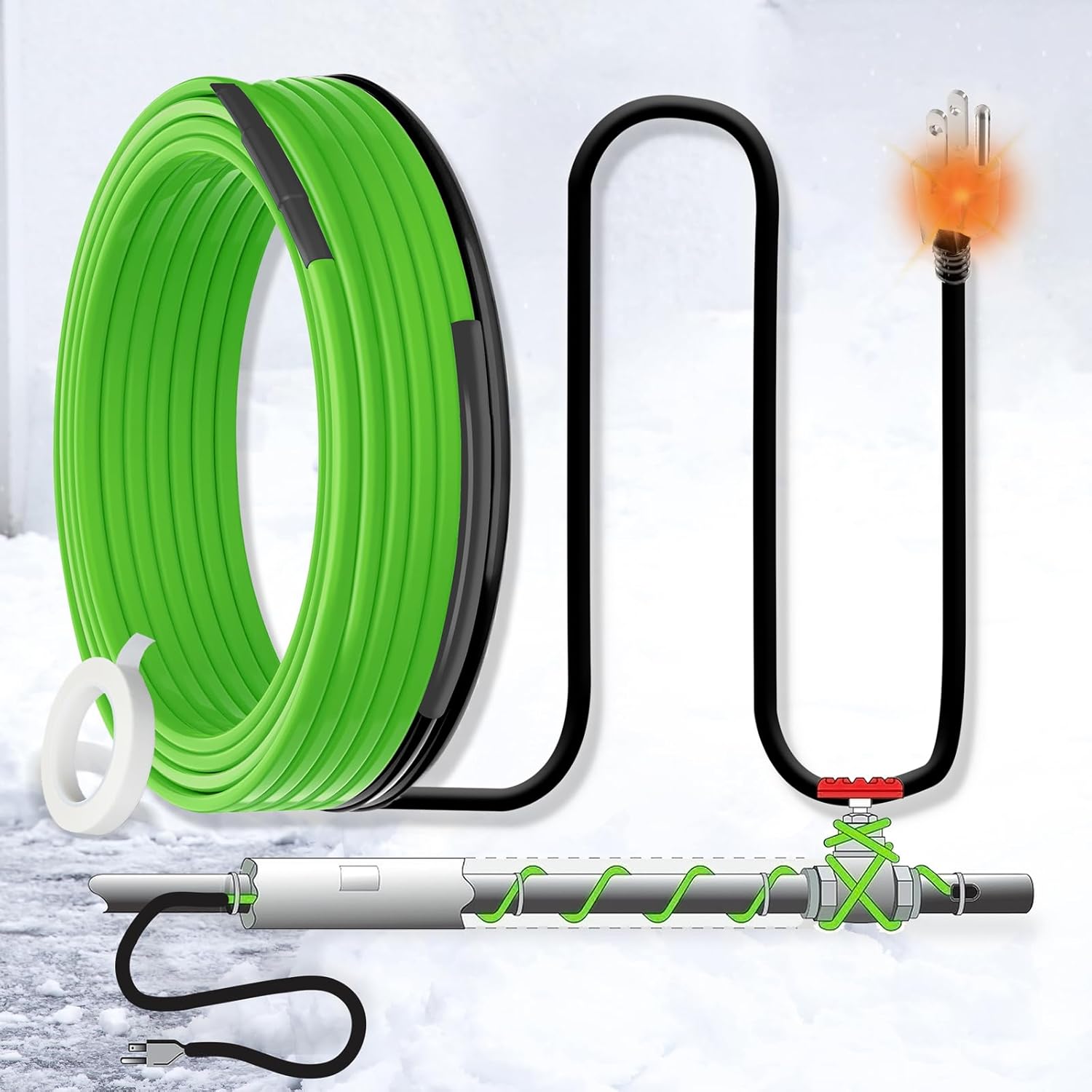 MAXKOSKO 110 Feet Pipe Heat Cable for Water Pipe Freeze Protection, Self-Regulat...