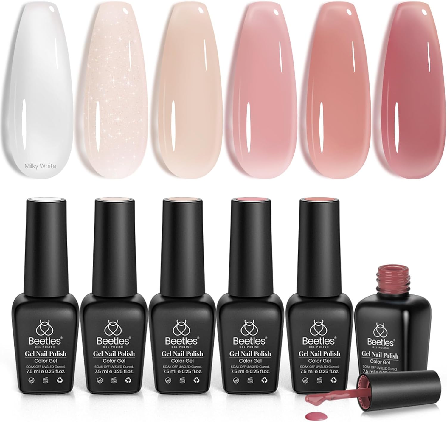 beetles Gel Polish Jelly Gel Nail Polish Set 6 Colors Sheer Milky White Nude Pin...