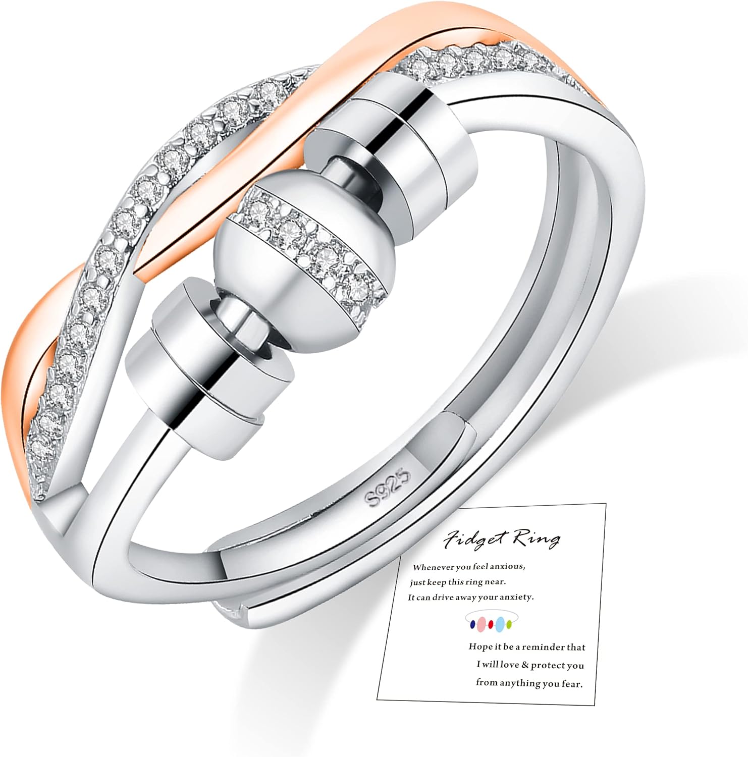 FUNTE® Sterling Silver Anxiety Rings Fidget Rings for Anxiety Women Adjustable S...