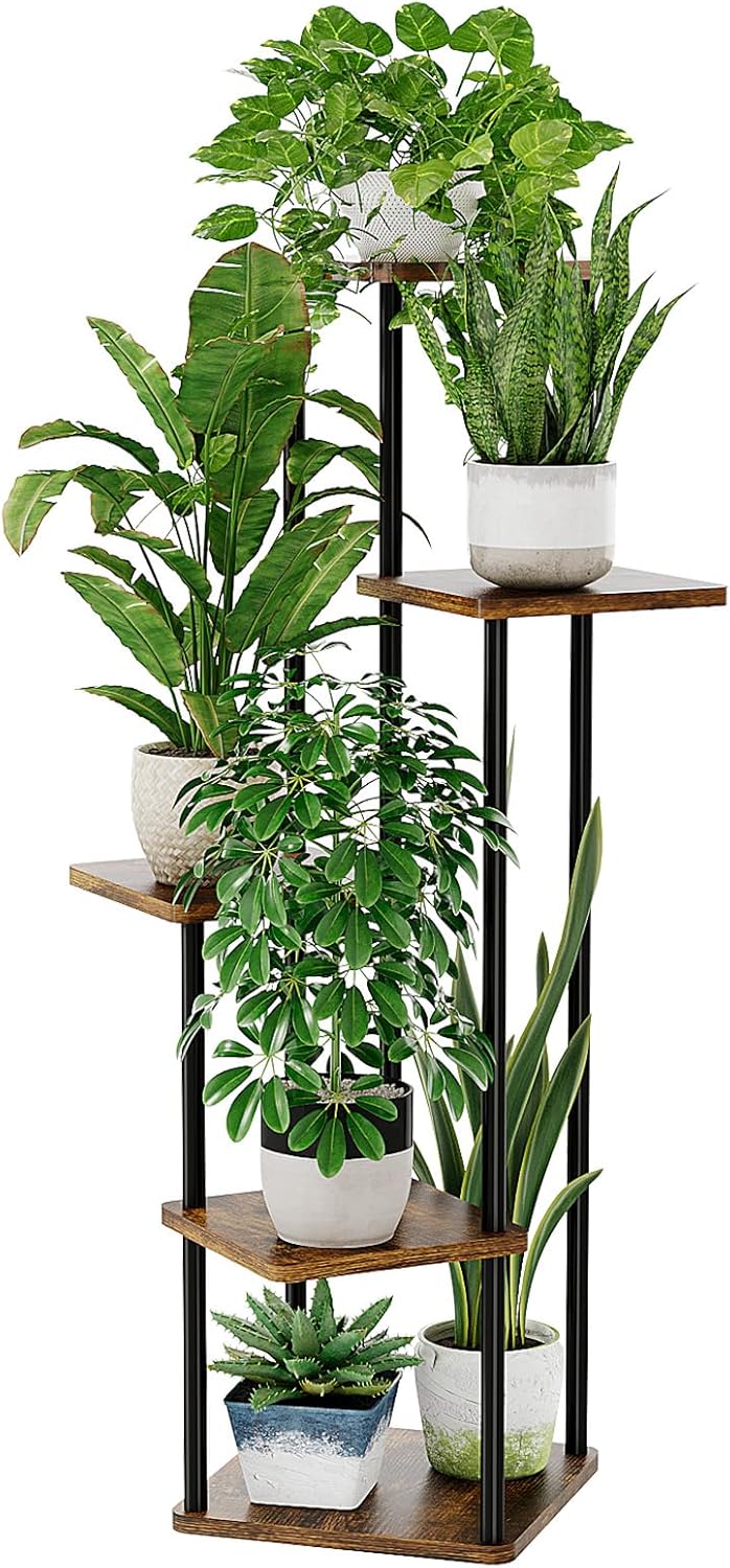 Bamworld Plant Stand Indoor Outdoor Corner Metal Plant Shelf for Multiple Plants...