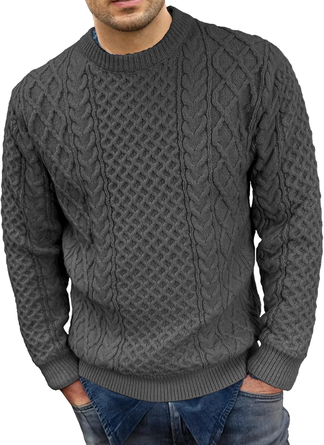 Comdecevis Cable Knit Sweater for Men Crewneck Casual Pullover Sweaters Unisex T...