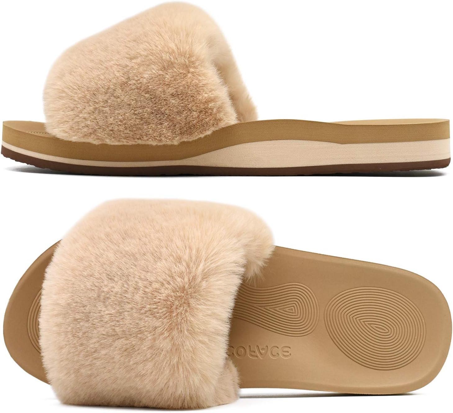 COFACE Womens Sliders Plush House Slippers Flat Sandals For Women Memory Foam Fu...