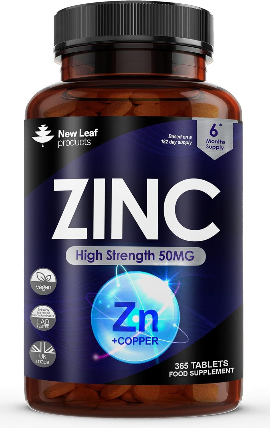 Zinc 50mg High Strength - 365 Zinc Tablets (6 Month Supply) High Strength Zinc S...
