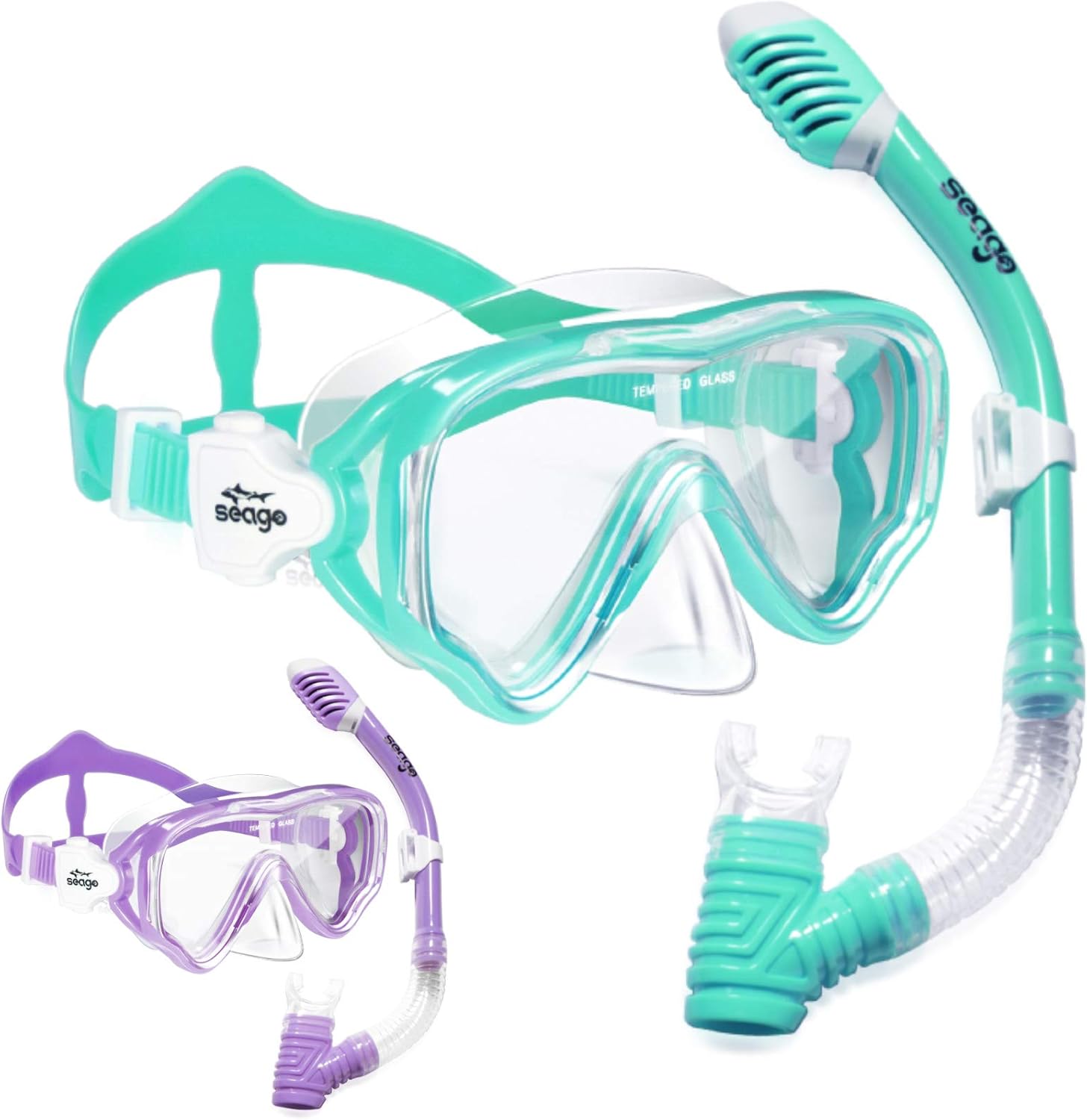 Seago 2 Pack Kids Snorkel Set Dry Top Snorkel Mask Snorkeling Gear for Kids Boys...