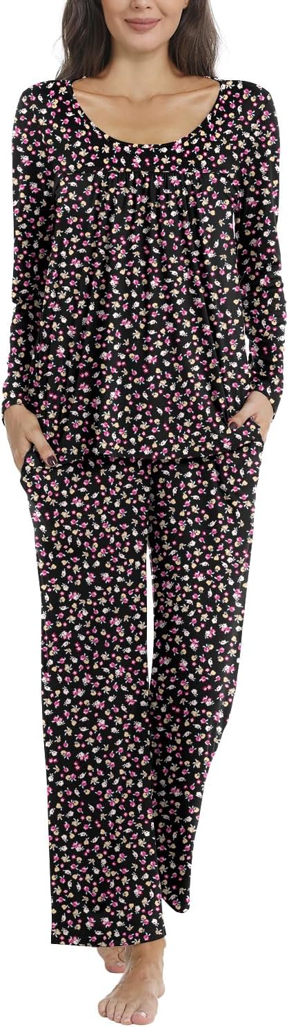 TAOHUADAO Women's Pajama Sets, 2 Piece Pleated Lounge Sleepwear with Long Pants,...