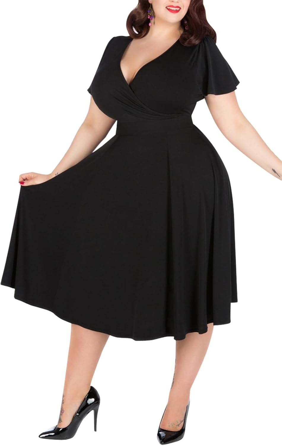 Nemidor Women's V-Neckline Stretchy Casual Midi Plus Size Bridesmaid Vintage Dre...