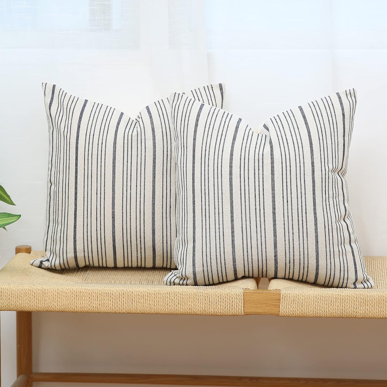 Kiuree Navy Blue and Cream Farmhouse Throw Pillow Covers 22 x 22, Modern Accent...