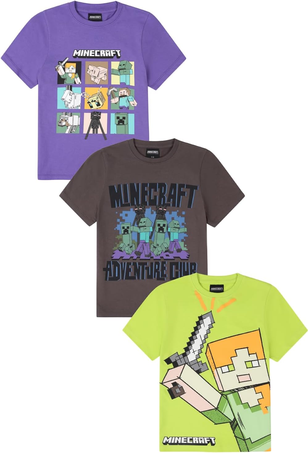 Minecraft Boys 3 Pack Kids T-Shirts Childrens Multipack Tshirt 8-9 Years