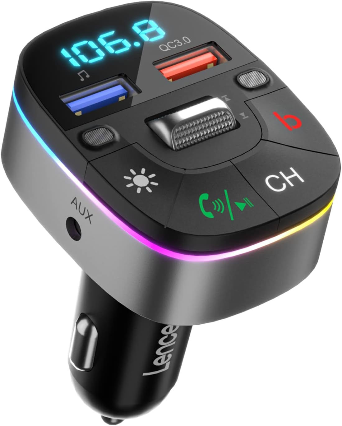 LENCENT Bluetooth 5.0 Car FM Transmitter, QC3.0 Ch...