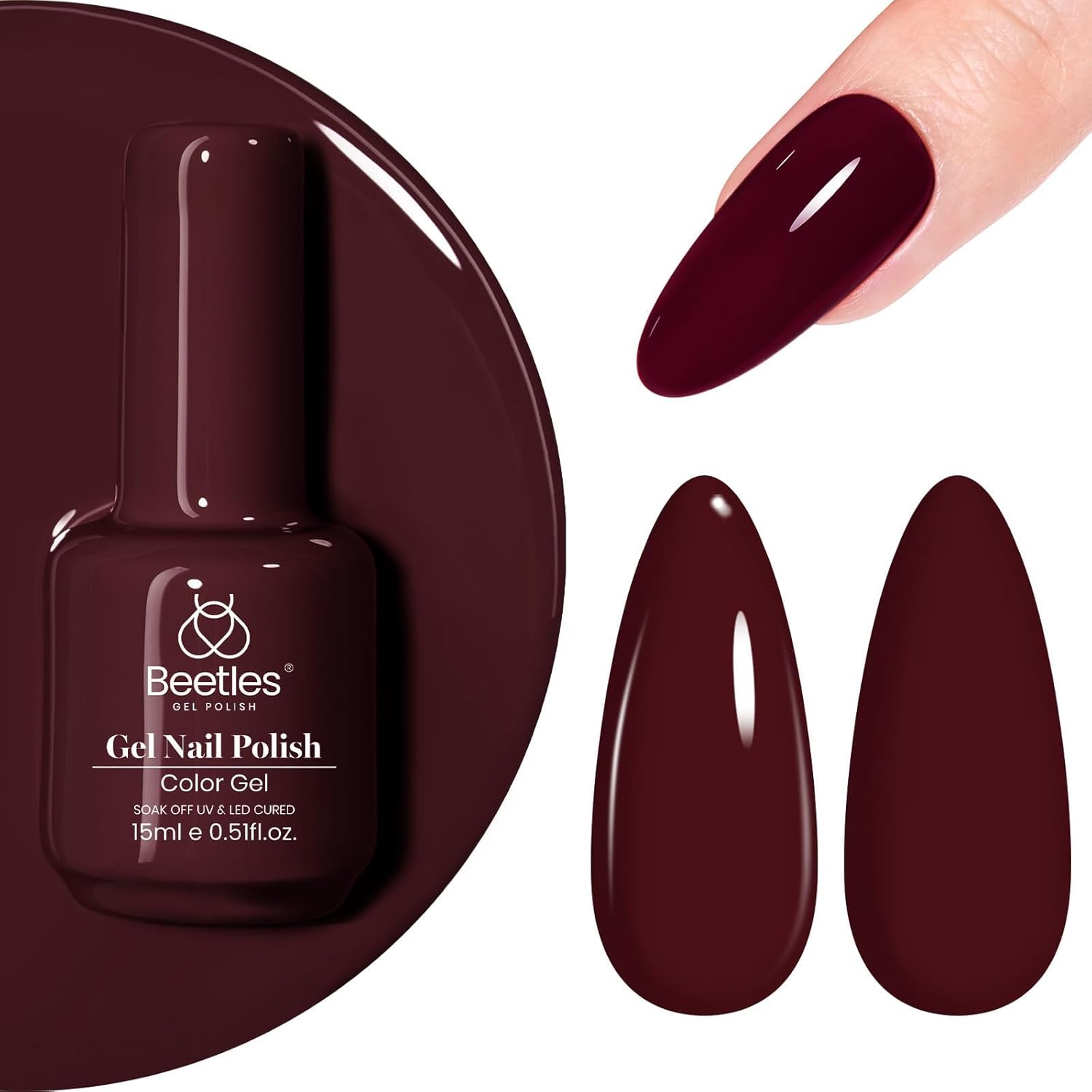 beetles Burgundy Red Gel Polish- 1Pcs 15ml Maroon Red Brown Gel Nail Polish Dark...