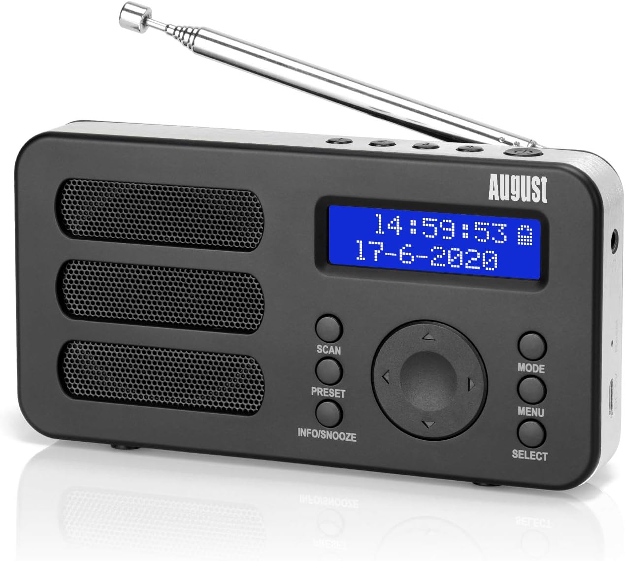 Portable Digital DAB Radio - August MB225 - DAB+/FM - RDS Function, 40 Presets,...
