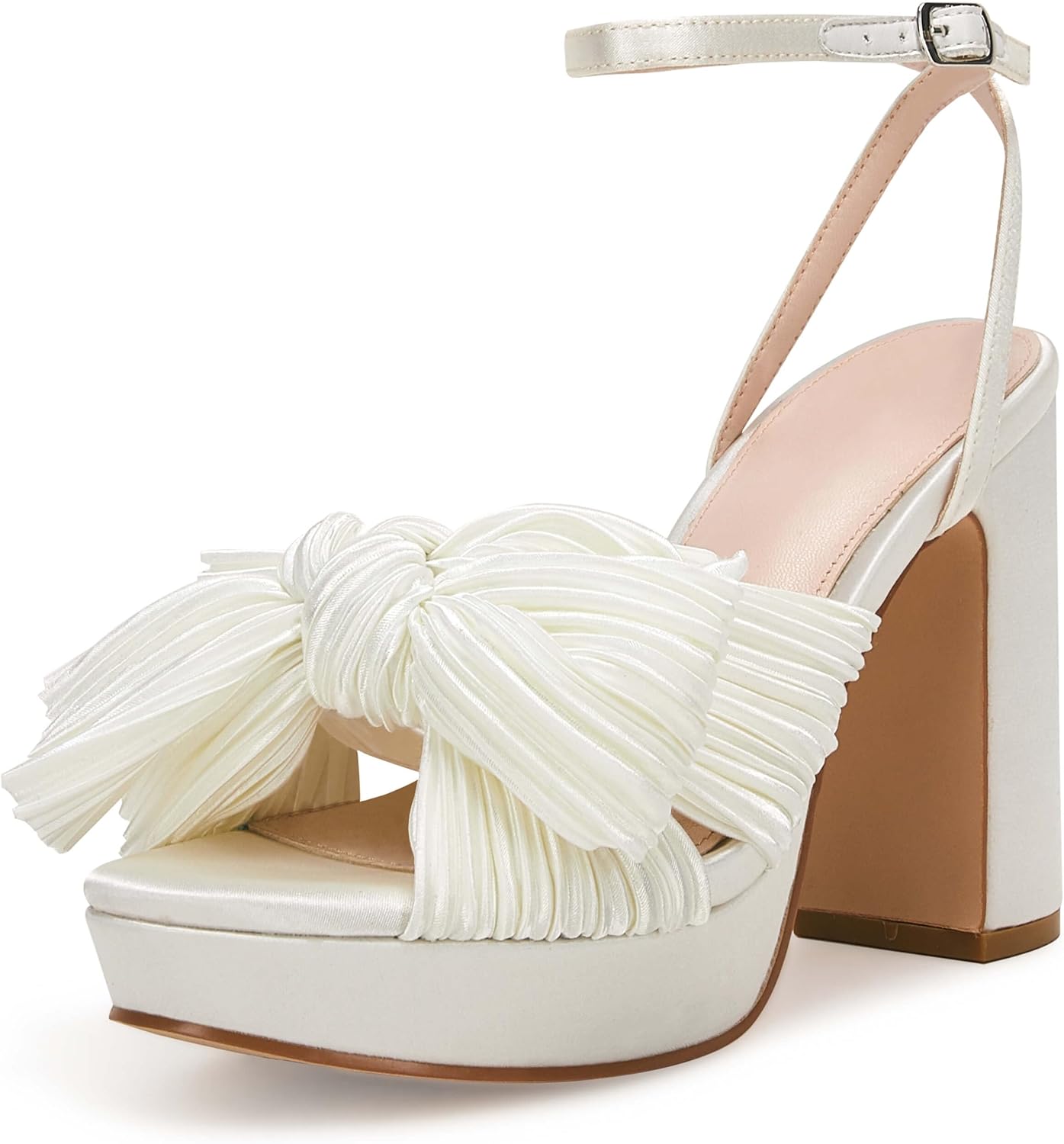 VETASTE Women's Pleated Bow Knot Platform Heeled Sandals Open Toe Chunky Block H...