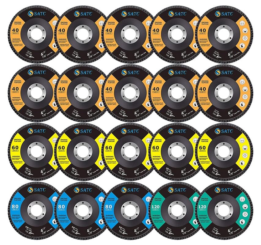 SATC 20PCS Flap Discs 115mm 40 60 80 120 Grit Zirconia T29 Grinding Discs for An...