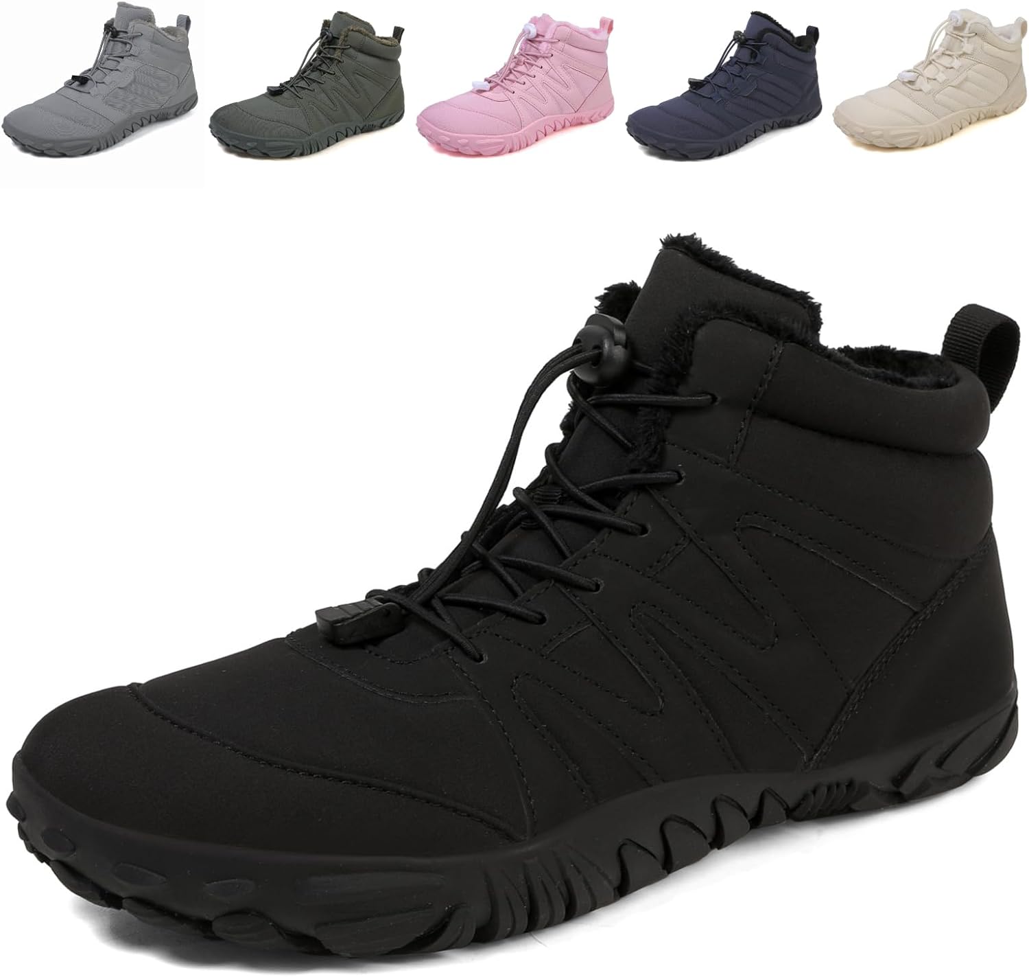 Fadezar Barefoot Boots Men Women Waterproof Snow Walking Boot Warm Fur Lining Ba...