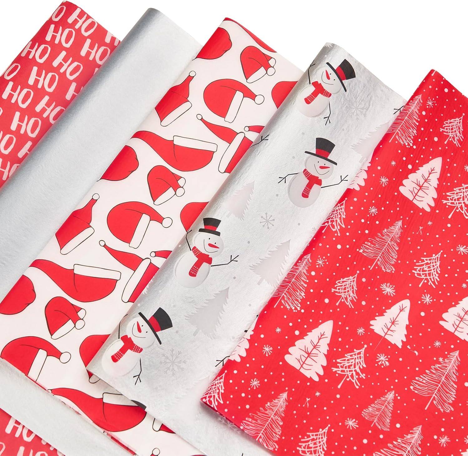 PAPER FAIR 100 Sheets Christmas Metallic Silver Red HoHoHo Gift Tissue Paper Blu...